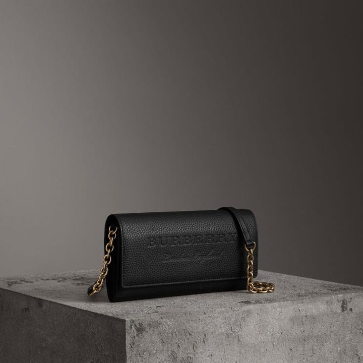 Burberry Burberry Embossed Leather Wallet With Chain, Black