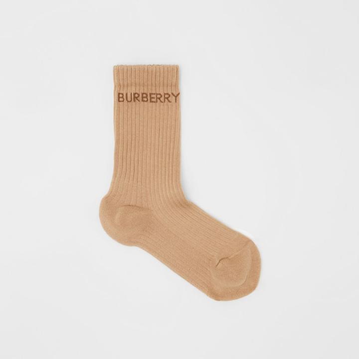 Burberry Burberry Logo Intarsia Technical Stretch Cotton Socks, Size: Xl, Beige