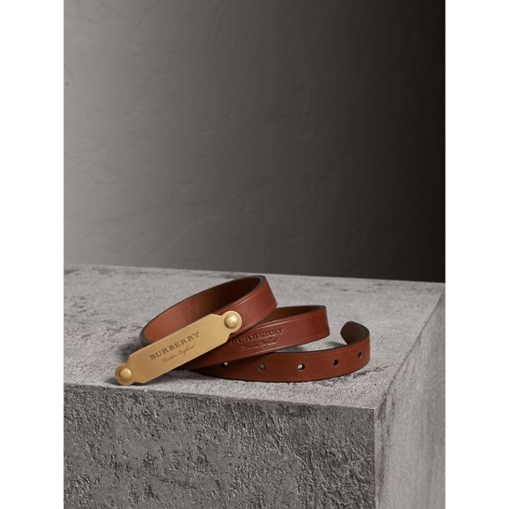 Burberry Burberry Brass Plaque Buckle Embossed Bridle Leather Belt, Size: 85