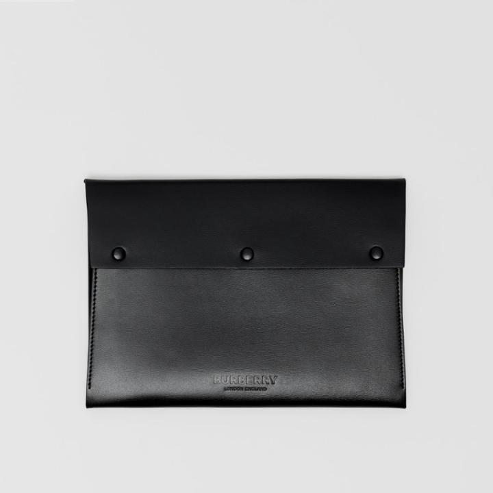 Burberry Burberry Large Suede And Leather Envelope Pouch, Black