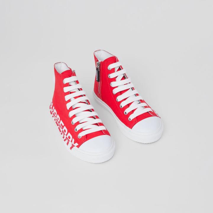 Burberry Burberry Childrens Logo Print Cotton Gabardine High-top Sneakers, Size: 33
