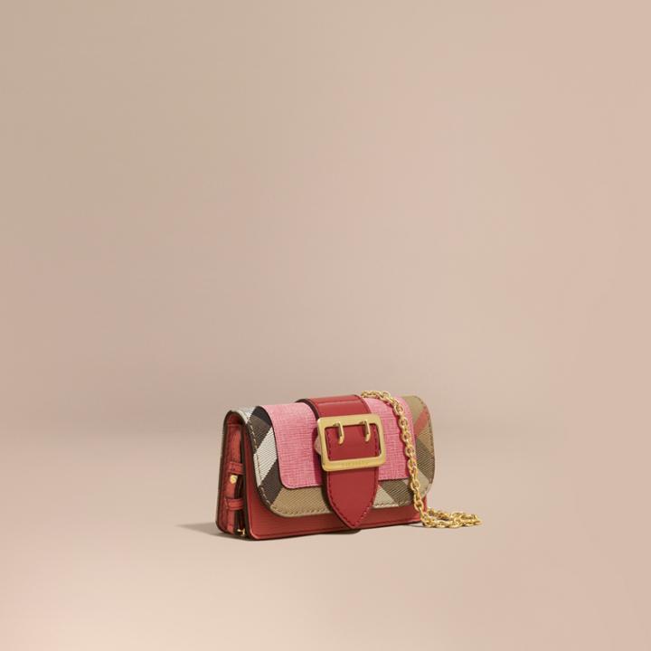Burberry Burberry The Mini Buckle Bag In Leather And House Check, Pink