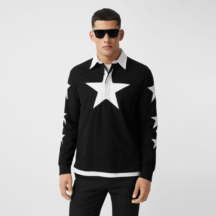 Burberry Burberry Long-sleeve Star Motif Cotton Piqu Polo Shirt, Size: Xxxl, Black