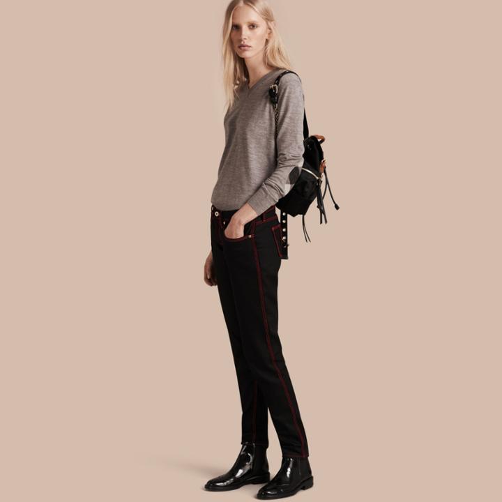 Burberry Burberry Skinny Fit Cropped Jeans With Topstitch Detail, Size: 31, Black