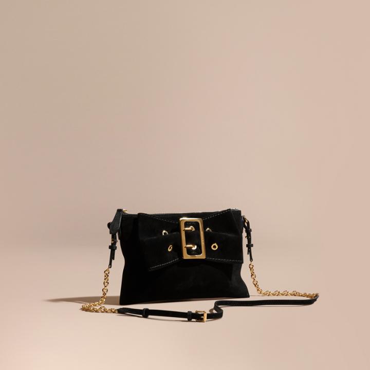 Burberry Burberry Suede Clutch Bag With Buckled Bow Detail, Black