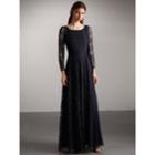 Burberry Burberry Check Lace Floor-length Dress, Size: 08, Blue
