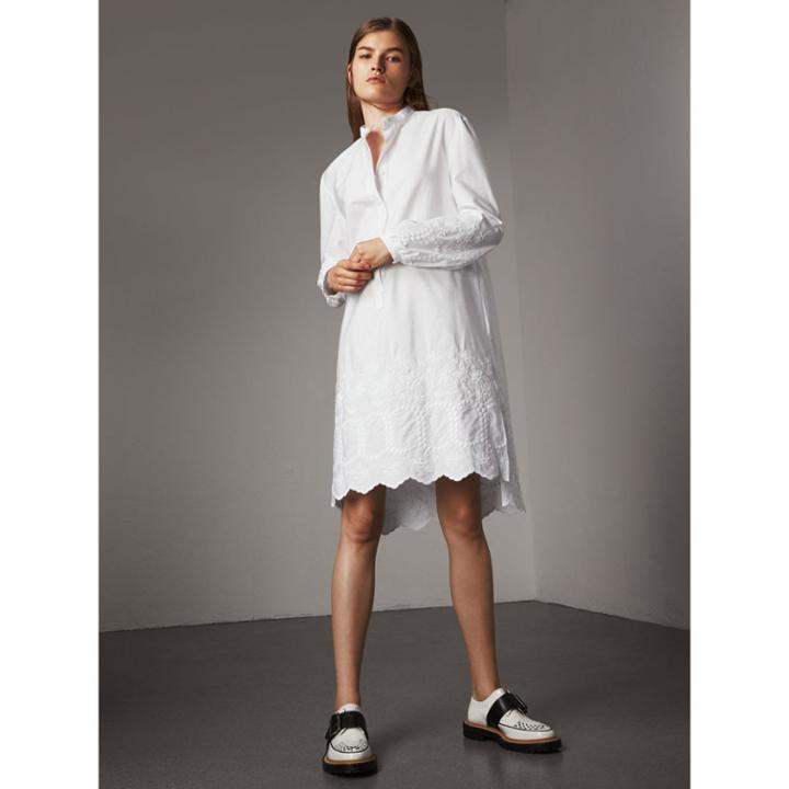 Burberry Burberry Embroidered Cotton Poplin Shirt Dress, Size: 06