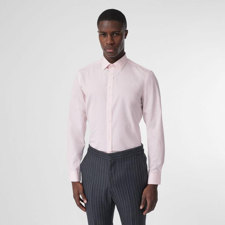 Burberry Burberry Slim Fit Monogram Motif Cotton Poplin Shirt, Size: 26, Pink