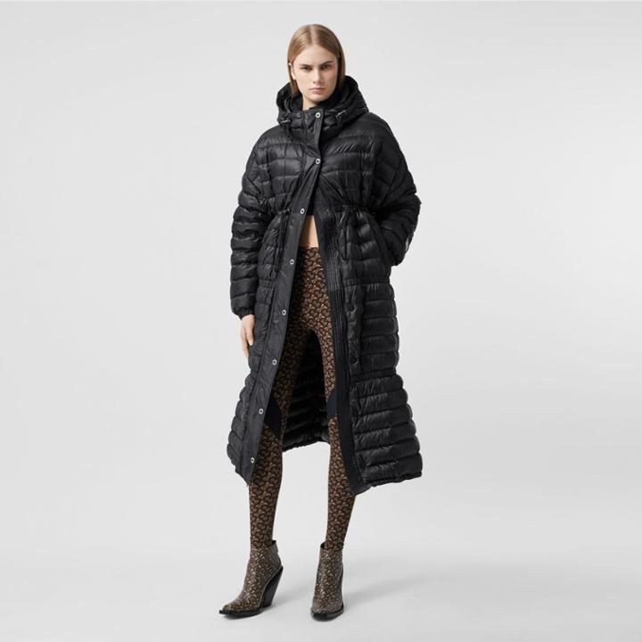 Burberry Burberry Logo Tape Lightweight Hooded Puffer Coat, Size: M, Black
