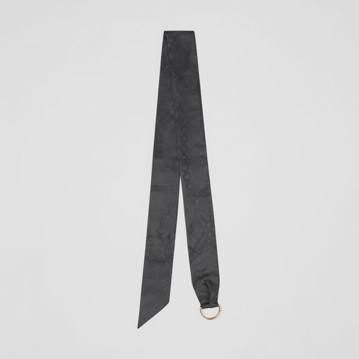 Burberry Burberry D-ring Detail Chain Silk Jacquard Skinny Scarf, Black