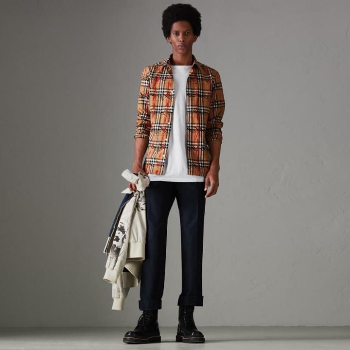 Burberry Burberry Scribble Check Cotton Shirt, Size: Xxxl, Yellow