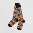 Burberry Burberry Childrens Check Intarsia Cotton Blend Socks, Size: 33-35, Beige