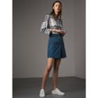 Burberry Burberry Ruffle Detail Floral Print Check Cotton Shirt, Size: 00, White