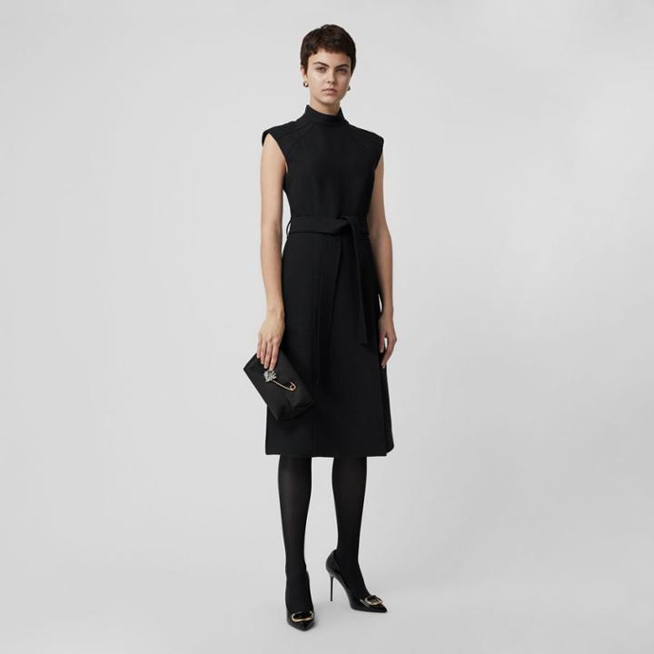 Burberry Burberry Wool Silk Belted Shift Dress, Size: 02, Black