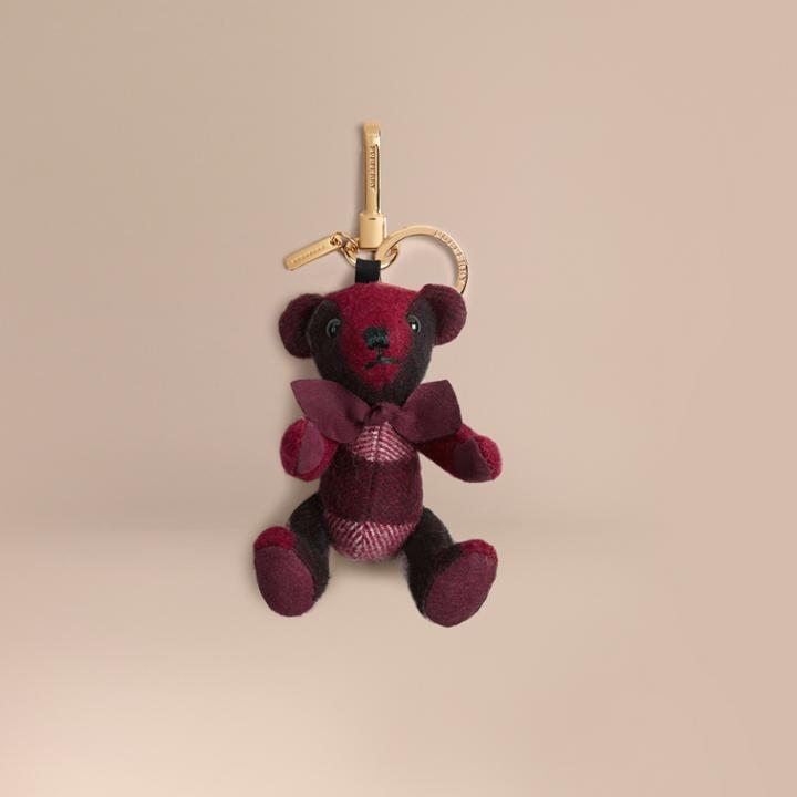 Burberry Burberry Thomas Bear Charm In Check Cashmere, Purple