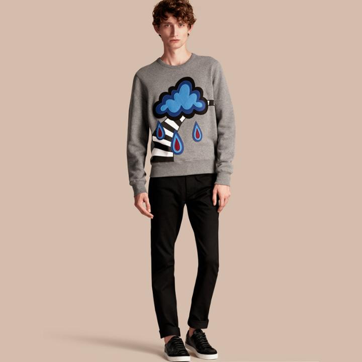 Burberry Burberry Weather Appliqu Detail Cotton Jersey Sweatshirt, Size: Xs, Grey