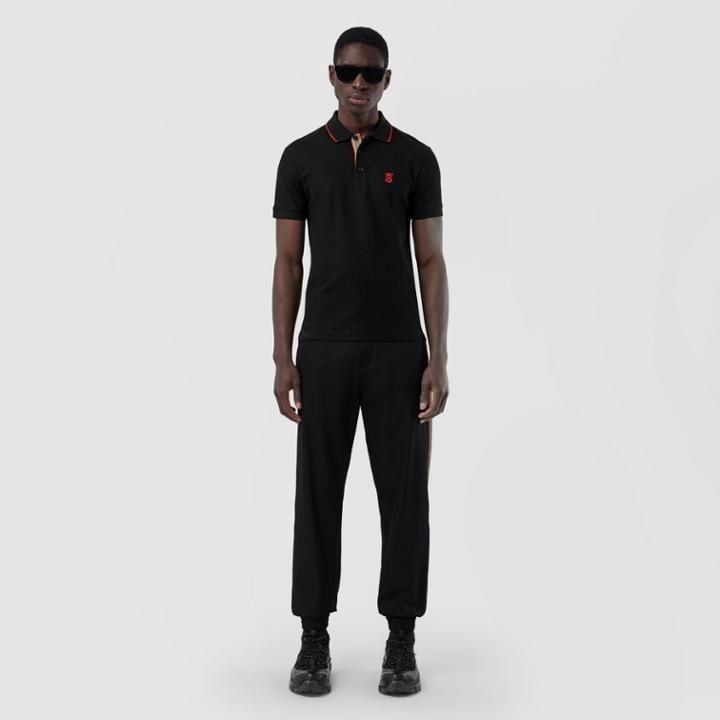 Burberry Burberry Icon Stripe Placket Cotton Piqu Polo Shirt, Size: Xxs, Black
