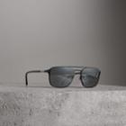 Burberry Burberry Square Frame Rubberised Metal Sunglasses, Black