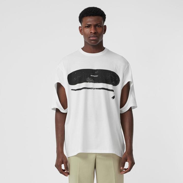 Burberry Burberry Cut-out Detail Logo Print Cotton T-shirt, Size: M, White