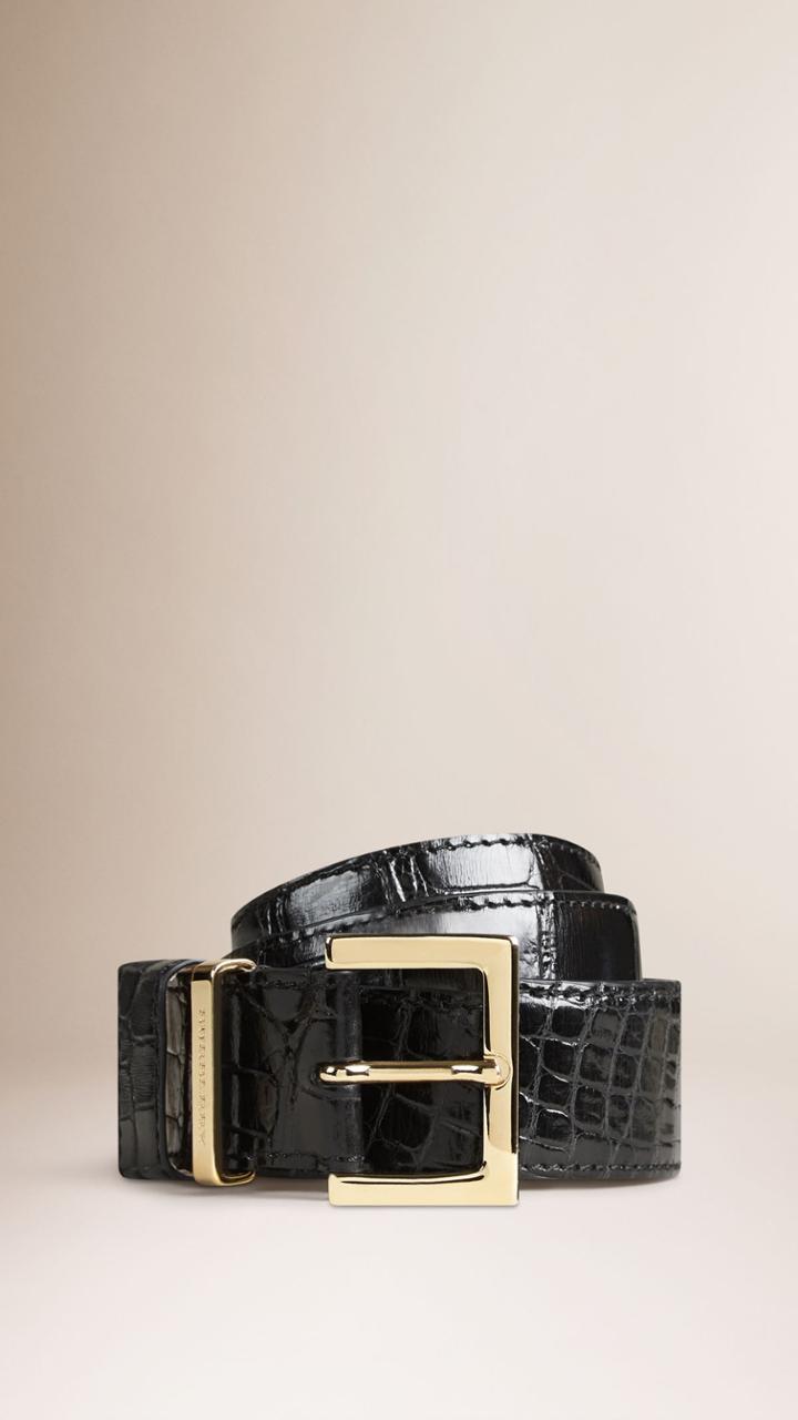 Burberry Burberry Crocodile Embossed Leather Belt, Size: 90, Black