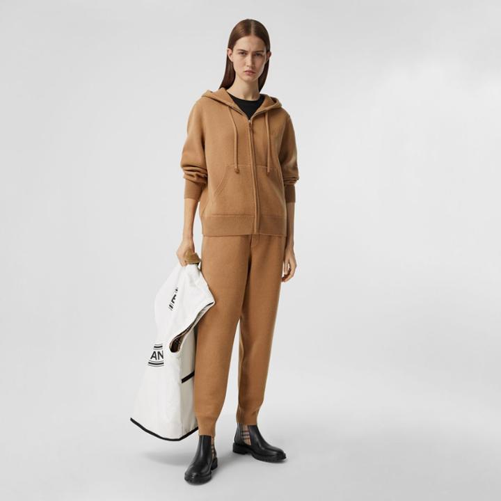 Burberry Burberry Monogram Motif Cashmere Blend Hooded Top, Size: Xs, Brown