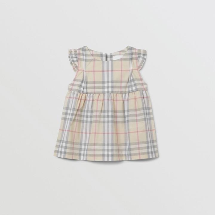 Burberry Burberry Childrens Ruffled Check Cotton Dress With Bloomers, Size: 9m, Beige