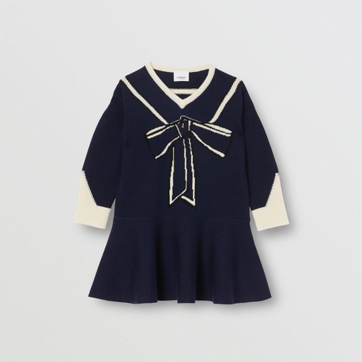Burberry Burberry Childrens Trompe L'oeil Intarsia Wool Cashmere Dress, Size: 8y, Blue
