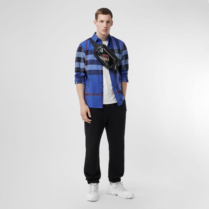 Burberry Burberry Check Stretch Cotton Poplin Shirt, Size: M, Blue