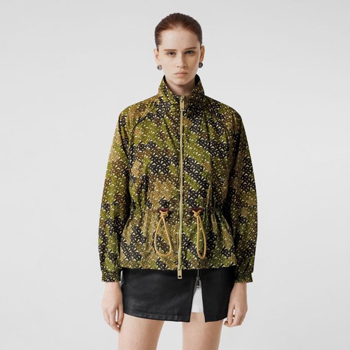 Burberry Burberry Monogram Print Nylon Funnel Neck Jacket, Size: 02, Khaki Green