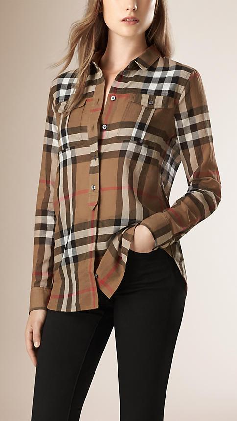 Burberry Placket Detail Check Cotton Shirt