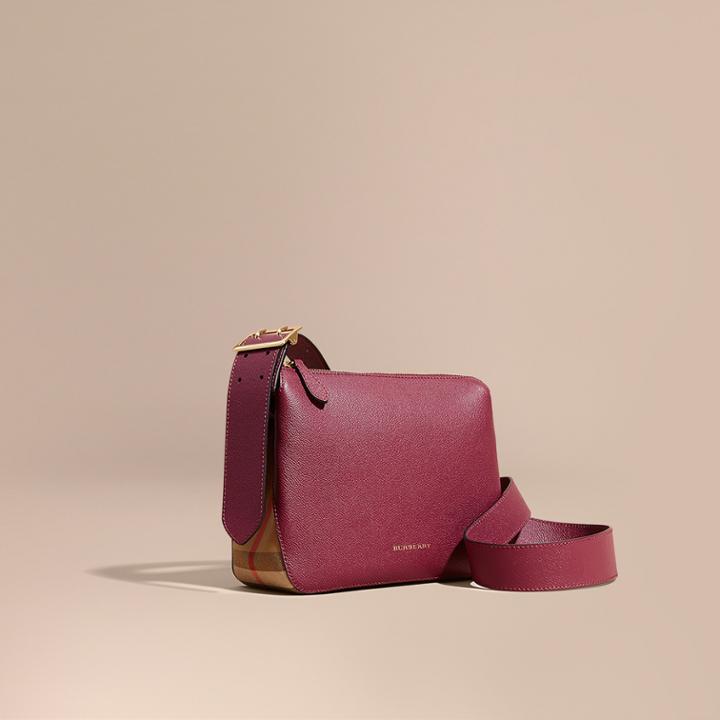 Burberry Burberry Buckle Detail Leather And House Check Crossbody Bag, Purple