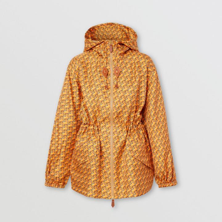 Burberry Burberry Unicorn Print Silk Twill Hooded Jacket, Size: 04, Orange
