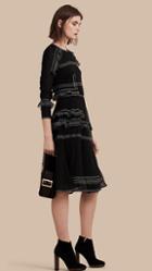 Burberry Prorsum Silk Crepon Topstitch Detail Dress