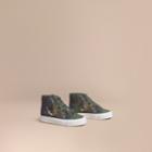 Burberry Burberry Beasts Print Cotton And Leather High-top Trainers, Size: 28, Green