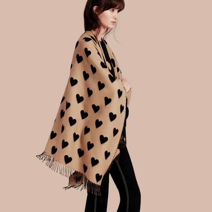 Burberry Burberry Heart Jacquard Merino Wool Poncho, Brown