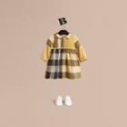 Burberry Burberry Long-sleeve Check Pintuck Bib Cotton Dress, Size: 3y, Yellow