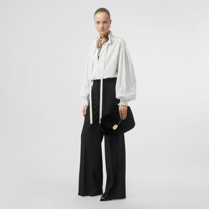 Burberry Burberry Puff-sleeve Cotton Tie-neck Blouse, Size: 12, White