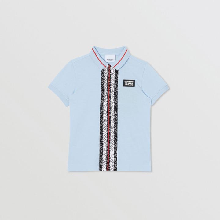 Burberry Burberry Childrens Monogram Stripe Print Cotton Piqu Polo Shirt, Size: 14y, Blue