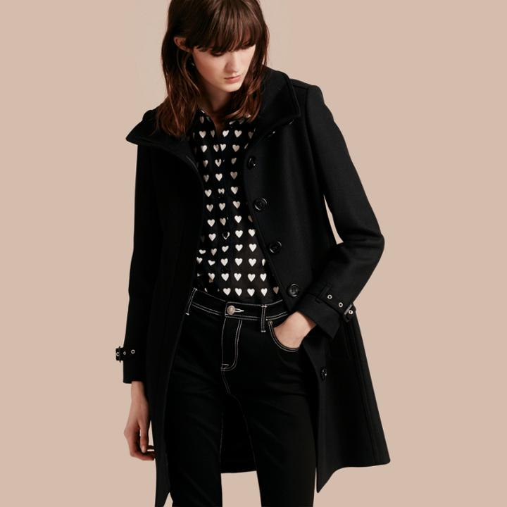 Burberry Burberry Technical Wool Cashmere Funnel Neck Coat, Size: 00, Black