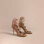 Burberry Burberry Scalloped Suede Lace-up Sandals, Size: 39.5, Grey
