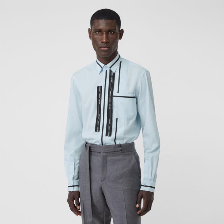 Burberry Burberry Classic Fit Logo Tape Detail Cotton Poplin Shirt, Size: 43, Blue