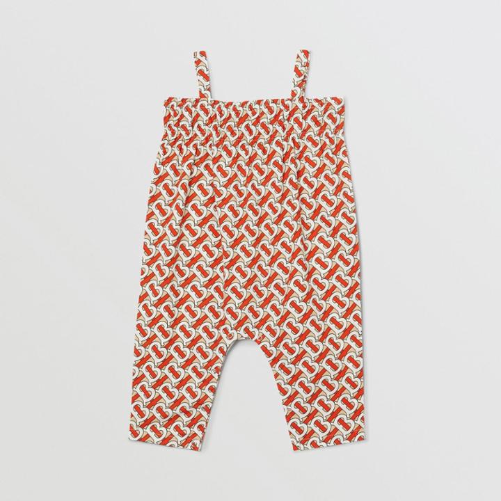 Burberry Burberry Childrens Smocked Monogram Print Cotton Poplin Jumpsuit, Size: 2y, Red