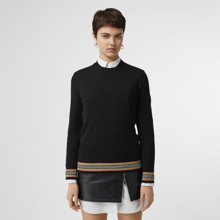 Burberry Burberry Icon Stripe Detail Merino Wool Sweater, Size: Xl, Black
