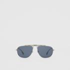 Burberry Burberry Icon Stripe Detail Pilot Sunglasses, Grey