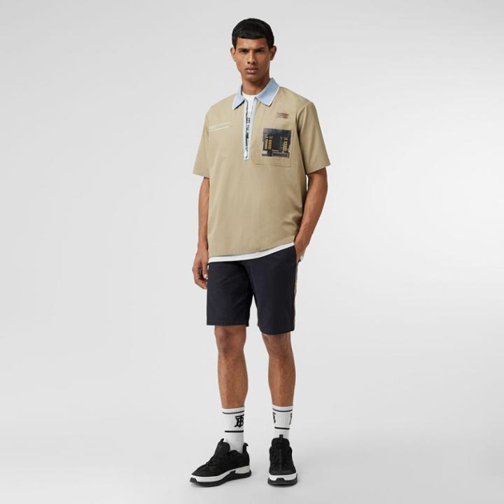 Burberry Burberry Icon Stripe Detail Cotton Twill Chino Shorts, Size: 40, Blue