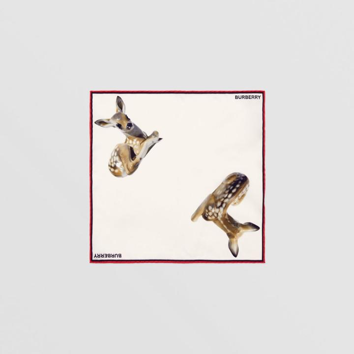 Burberry Burberry Deer Print Silk Pocket Square, White