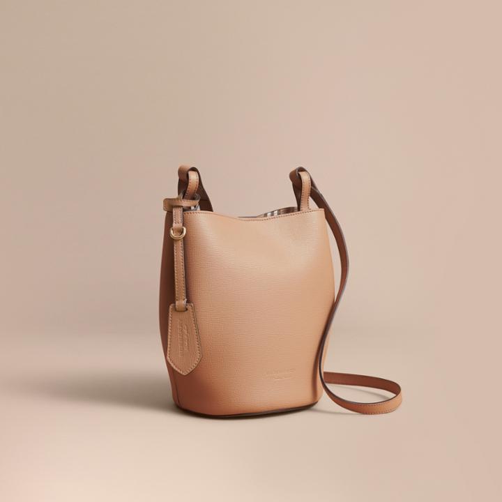 Burberry Burberry Leather And Haymarket Check Crossbodybucket Bag, Beige