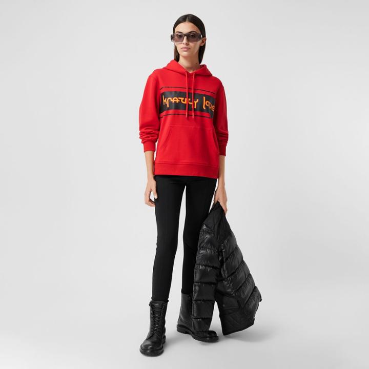 Burberry Burberry Slogan Print Cotton Oversized Hoodie, Size: Xxs, Red