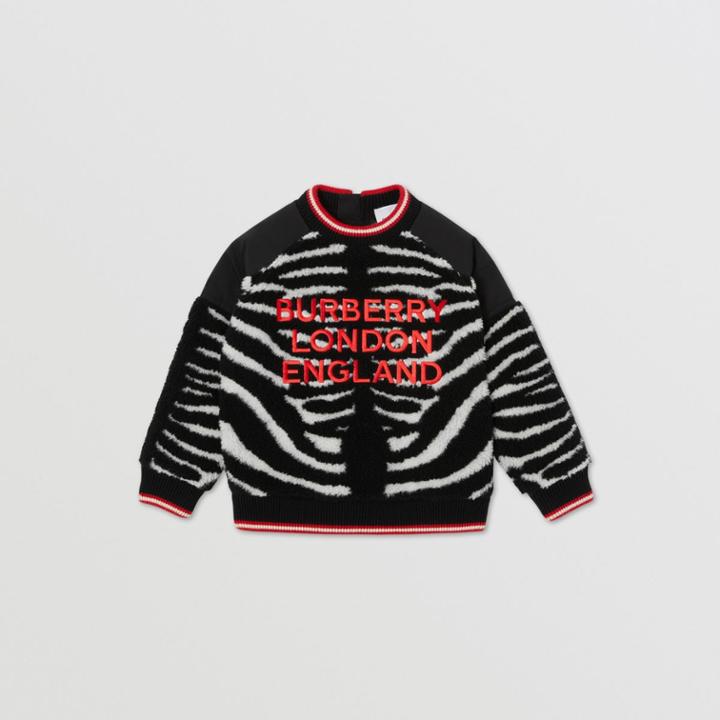 Burberry Burberry Childrens Embroidered Logo Zebra Fleece Jacquard Sweater, Size: 12y