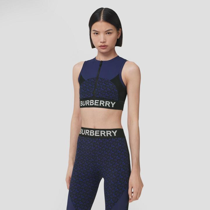 Burberry Burberry Monogram Print Stretch Jersey Cropped Top, Size: L